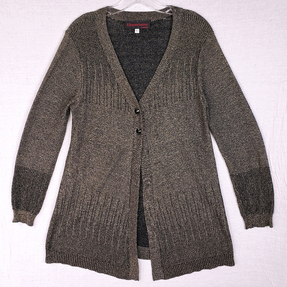 Elegantissimo Firenze Longline Cardigan Duster Metallic Knit size L Lagenlook